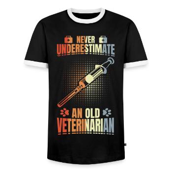 Never underestimate an old vet - Men's Ringer Shirt - black/white - Front - AI Model Female 172 light (172cm) & AI Model Male 178 light (178cm)
