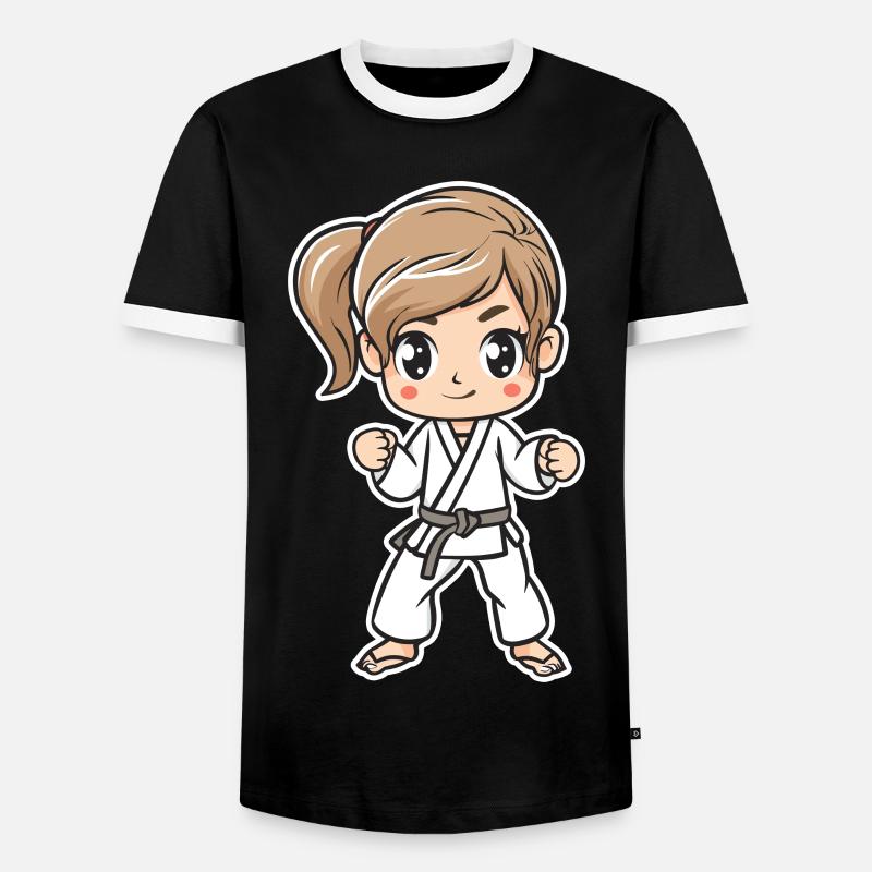Karate Mädchen Comic - Männer Kontrast-T-Shirt - Schwarz/Weiß