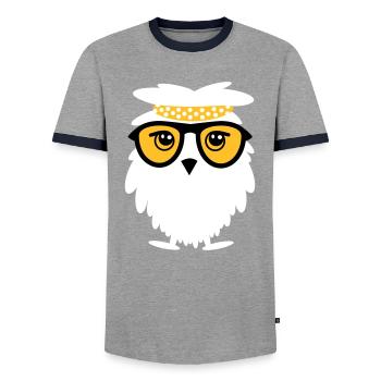 Weise Eule - Männer Kontrast-T-Shirt - Grau/Navy  - Vorne - AI Model Female 172 light (172cm) & AI Model Male 178 light (178cm)