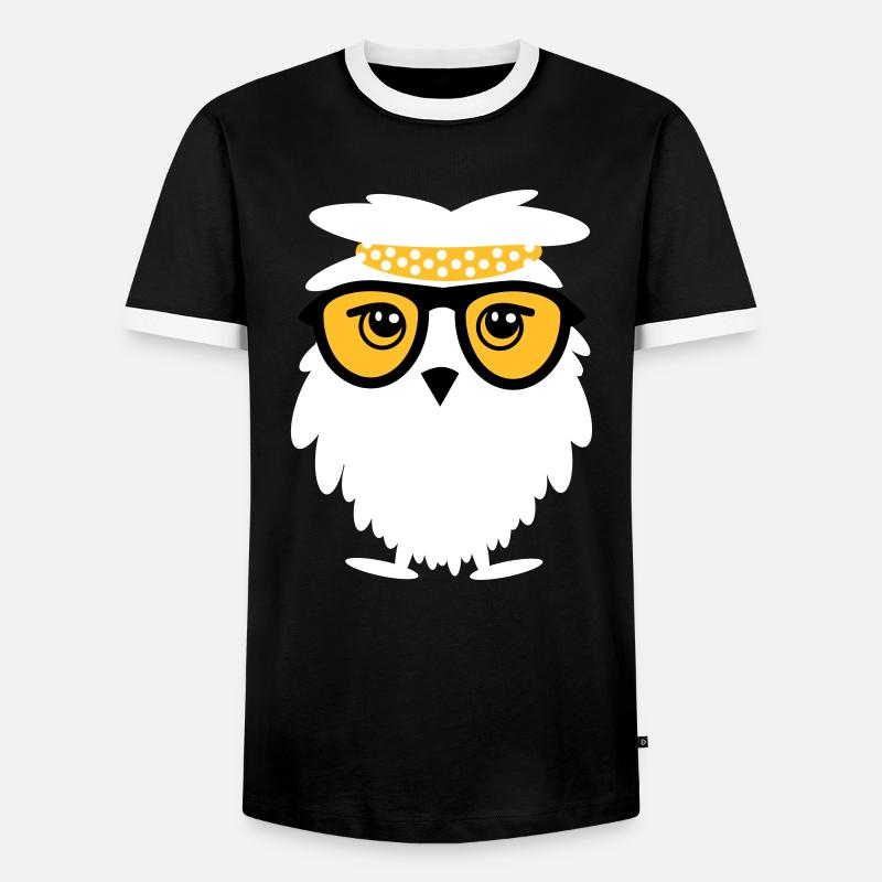 wise owl - Men's Ringer Shirt - black/white