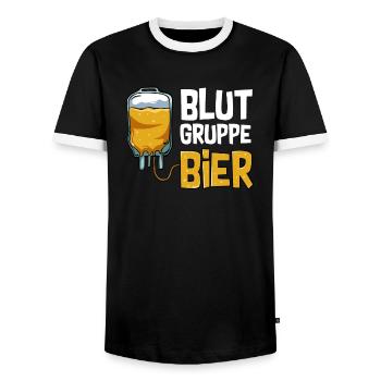 Blutgruppe Bier Alkohol Trinker Lustiger Spruch - Männer Kontrast-T-Shirt - Schwarz/Weiß - Vorne - AI Model Female 172 light (172cm) & AI Model Male 178 light (178cm)