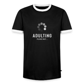 Adulting Please Wait 18th birthday of legal age - Men's Ringer Shirt - black/white - Front - AI Model Female 172 light (172cm) & AI Model Male 178 light (178cm)