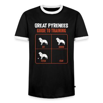 Great Pyrenees Guide To Training Pyrenees Mountain Dog - Men's Ringer Shirt - black/white - Front - AI Model Female 172 light (172cm) & AI Model Male 178 light (178cm)