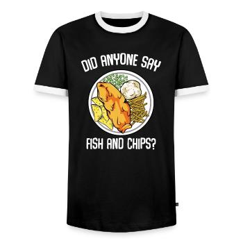 Did Anyone Say Fish & Chips Gericht Fischfilet - Männer Kontrast-T-Shirt - Schwarz/Weiß - Vorne - AI Model Female 172 light (172cm) & AI Model Male 178 light (178cm)