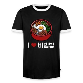 I Love Bibimbap Korean dish eat rice - Men's Ringer Shirt - black/white - Front - AI Model Female 172 light (172cm) & AI Model Male 178 light (178cm)