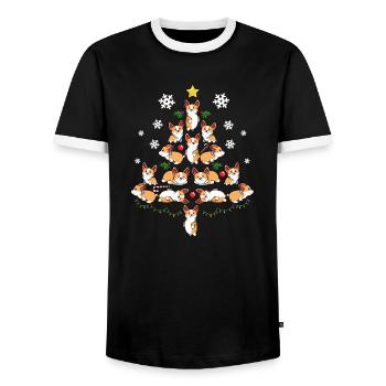 Welsh Corgi Weihnachtsbaum Hund Weihnachten - Männer Kontrast-T-Shirt - Schwarz/Weiß - Vorne - AI Model Female 172 light (172cm) & AI Model Male 178 light (178cm)