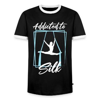 Aerial Silks für Aerial Yoga und Aerial Gymnastics - Männer Kontrast-T-Shirt - Schwarz/Weiß - Vorne - AI Model Female 172 light (172cm) & AI Model Male 178 light (178cm)
