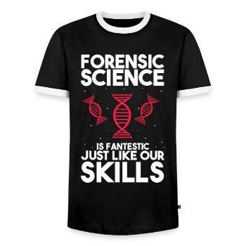 Gerichtsmediziner und Forensischer Analyst - Männer Kontrast-T-Shirt - Schwarz/Weiß - Vorne - AI Model Female 172 light (172cm) & AI Model Male 178 light (178cm)