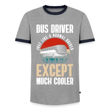 Chauffeur Omnibus Travail Transport - T-shirt contrasté Homme - gris/marine  - Devant - AI Model Female 172 light (172cm) & AI Model Male 178 light (178cm)