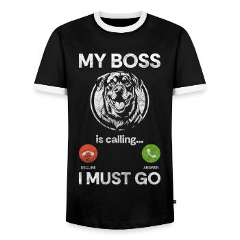 Rassehund Kampfhund Frauchen Kämpfer - Männer Kontrast-T-Shirt - Schwarz/Weiß - Vorne - AI Model Female 172 light (172cm) & AI Model Male 178 light (178cm)