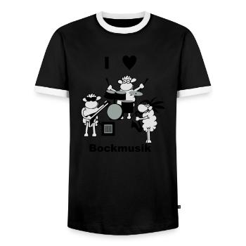 i love Bock Music - Men's Ringer Shirt - black/white - Front - AI Model Female 172 light (172cm) & AI Model Male 178 light (178cm)