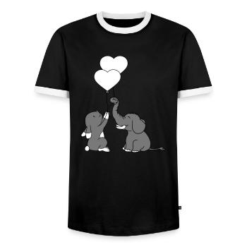 2 friends elephant team couple balloon heart love - Men's Ringer Shirt - black/white - Front - AI Model Female 172 light (172cm) & AI Model Male 178 light (178cm)