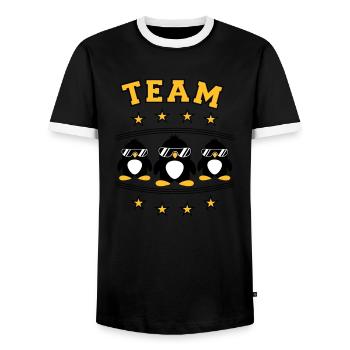 Les amis de l’équipe des pingouins - T-shirt contrasté Homme - noir/blanc - Devant - AI Model Female 172 light (172cm) & AI Model Male 178 light (178cm)