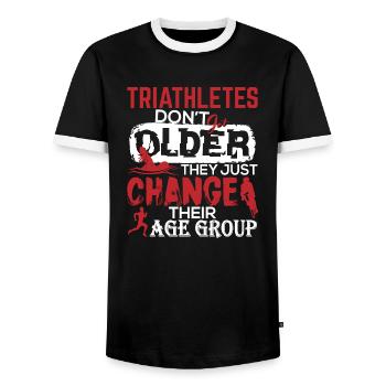 Triahtlon Geburtstagsgeschenk für Triathleten - Männer Kontrast-T-Shirt - Schwarz/Weiß - Vorne - AI Model Female 172 light (172cm) & AI Model Male 178 light (178cm)