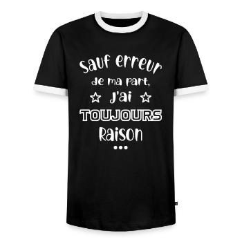 sauf erreur de ma part, j'ai toujours raison - T-shirt contrasté Homme - noir/blanc - Devant - AI Model Female 172 light (172cm) & AI Model Male 178 light (178cm)