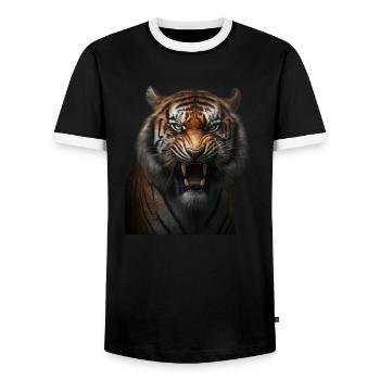 Strong tiger with an angry expression wild - Men's Ringer Shirt - black/white - Front - AI Model Female 172 light (172cm) & AI Model Male 178 light (178cm)
