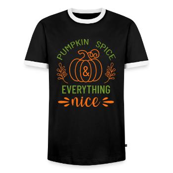 Pumpkin Spice And Everything Nice. Thanksgiving. - Men's Ringer Shirt - black/white - Front - AI Model Female 172 light (172cm) & AI Model Male 178 light (178cm)