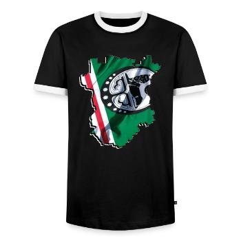 (RU) Tschetschenien Flagge in eigener Landkarte - Männer Kontrast-T-Shirt - Schwarz/Weiß - Vorne - AI Model Female 172 light (172cm) & AI Model Male 178 light (178cm)