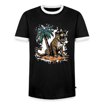 Leopard Insel Palme - Männer Kontrast-T-Shirt - Schwarz/Weiß - Vorne - AI Model Female 172 light (172cm) & AI Model Male 178 light (178cm)