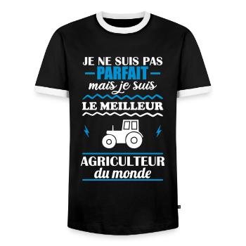 Pas parfait mais meilleur agriculteur du monde - T-shirt contrasté Homme - noir/blanc - Devant - AI Model Female 172 light (172cm) & AI Model Male 178 light (178cm)