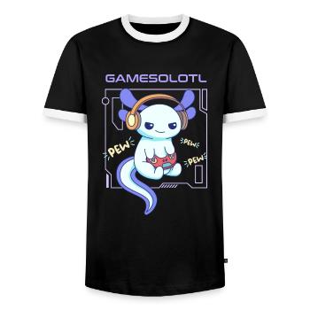 Gamesolotl Word Pun Design for Axolotl Lovers - Men's Ringer Shirt - black/white - Front - AI Model Female 172 light (172cm) & AI Model Male 178 light (178cm)