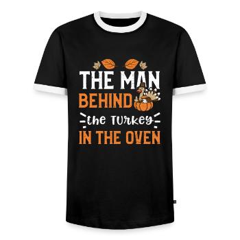The Man Behind the Turkey in The... - Men's Ringer Shirt - black/white - Front - AI Model Female 172 light (172cm) & AI Model Male 178 light (178cm)