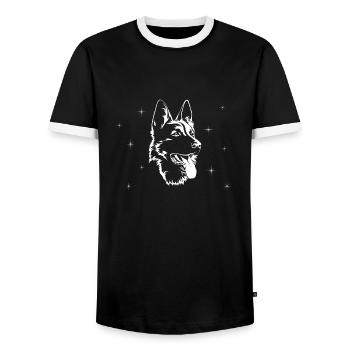 Deutscher Schäferhund mit Sternen - Männer Kontrast-T-Shirt - Schwarz/Weiß - Vorne - AI Model Female 172 light (172cm) & AI Model Male 178 light (178cm)