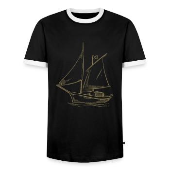 Sailing adventures in silhouette: Elegant - Men's Ringer Shirt - black/white - Front - AI Model Female 172 light (172cm) & AI Model Male 178 light (178cm)
