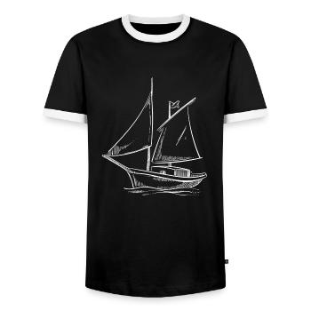 Sailing adventures in silhouette: Elegant - Men's Ringer Shirt - black/white - Front - AI Model Female 172 light (172cm) & AI Model Male 178 light (178cm)