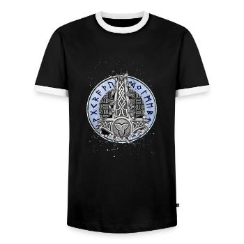 Runes Norse mystical Viking Valhalla symbol - Men's Ringer Shirt - black/white - Front - AI Model Female 172 light (172cm) & AI Model Male 178 light (178cm)