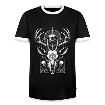 Deer Skull 3 - Men's Ringer Shirt - black/white - Front - AI Model Female 172 light (172cm) & AI Model Male 178 light (178cm)