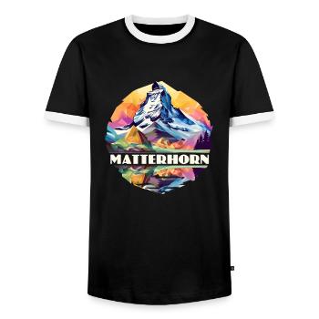 Souvenir de randonnée en montagne du Cervin, Zermatt, Suisse - T-shirt contrasté Homme - noir/blanc - Devant - AI Model Female 172 light (172cm) & AI Model Male 178 light (178cm)
