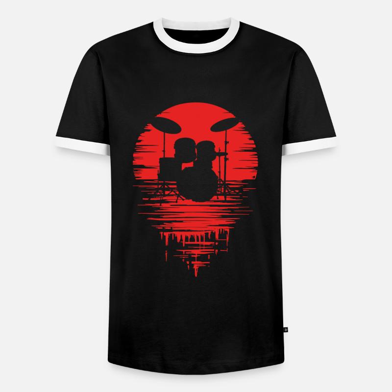 Drumset Silhouette Drums with Reflection - Men's Ringer Shirt - black/white