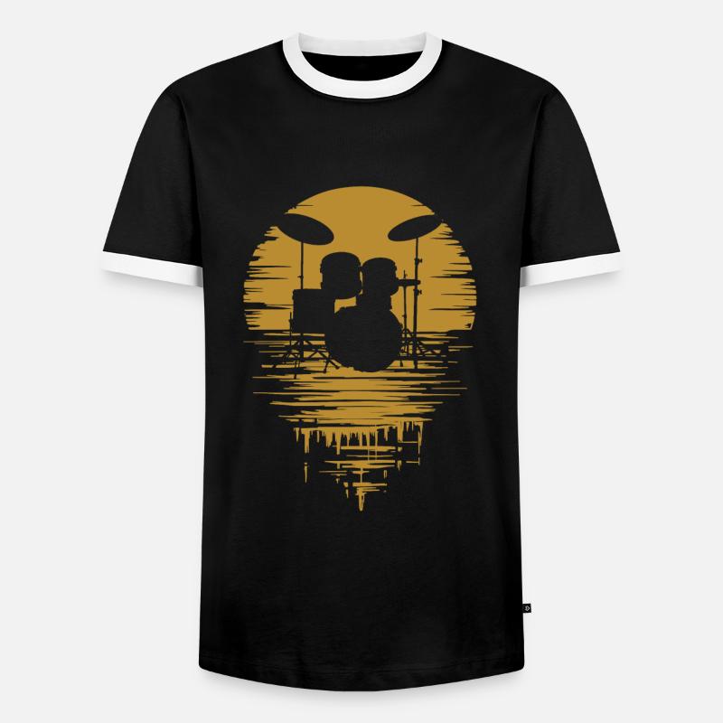 Drumset Silhouette Drums with Reflection - Men's Ringer Shirt - black/white