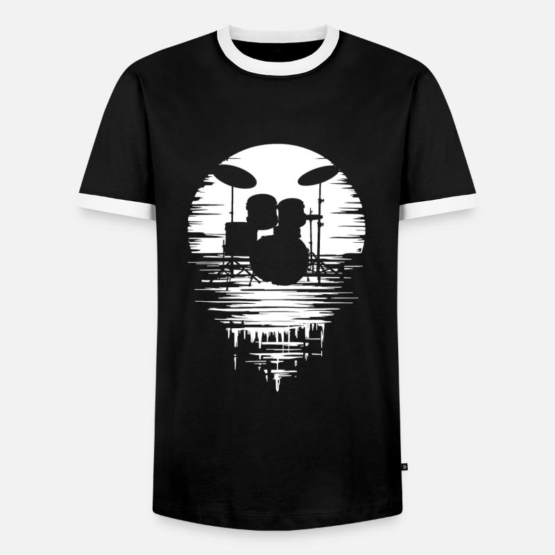 Drumset Silhouette Schlagzeug mit Spiegelung - Männer Kontrast-T-Shirt - Schwarz/Weiß