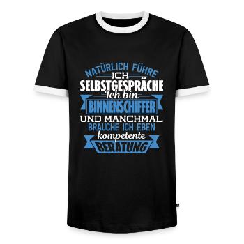 BINNENSCHIFFER - KOMPETENTE BERATUNG - Männer Kontrast-T-Shirt - Schwarz/Weiß - Vorne - AI Model Female 172 light (172cm) & AI Model Male 178 light (178cm)