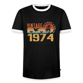Vintage 1974 Anniversary Gift - Vintage 1974 - Men's Ringer Shirt - black/white - Front - AI Model Female 172 light (172cm) & AI Model Male 178 light (178cm)