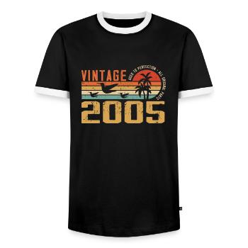 Vintage 2005 Anniversary Gift - Vintage 2005 - Men's Ringer Shirt - black/white - Front - AI Model Female 172 light (172cm) & AI Model Male 178 light (178cm)