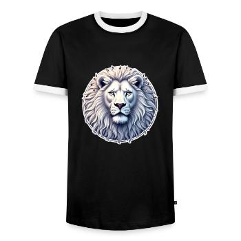 Majestätisches Porträt eines weißen Löwen - Männer Kontrast-T-Shirt - Schwarz/Weiß - Vorne - AI Model Female 172 light (172cm) & AI Model Male 178 light (178cm)