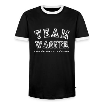 Team Wagner Familie Nachname Einer für Alle - Männer Kontrast-T-Shirt - Schwarz/Weiß - Vorne - AI Model Female 172 light (172cm) & AI Model Male 178 light (178cm)