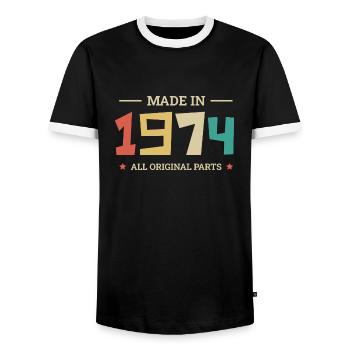 Legendary Since 1974 Original 1974 - Men's Ringer Shirt - black/white - Front - AI Model Female 172 light (172cm) & AI Model Male 178 light (178cm)