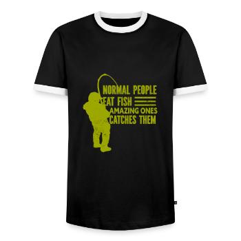 Angler Fishing Hook Fishing Rod Sport Fisherman - Men's Ringer Shirt - black/white - Front - AI Model Female 172 light (172cm) & AI Model Male 178 light (178cm)