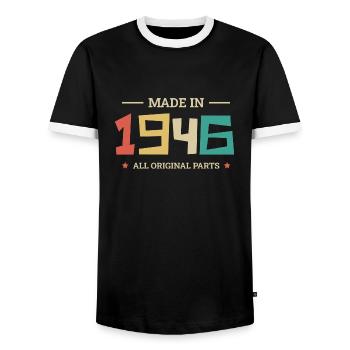 Legendary Since 1946 Original 1946 - Men's Ringer Shirt - black/white - Front - AI Model Female 172 light (172cm) & AI Model Male 178 light (178cm)