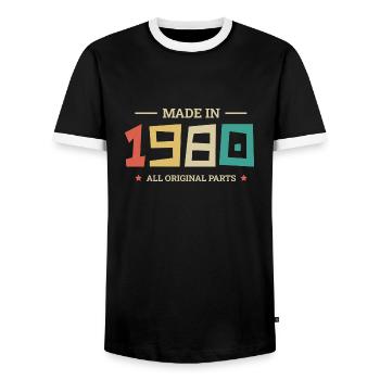 Legendary Since 1980 Original 1980 - Men's Ringer Shirt - black/white - Front - AI Model Female 172 light (172cm) & AI Model Male 178 light (178cm)