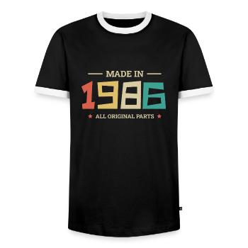 Legendary Since 1986 Original 1986 - Men's Ringer Shirt - black/white - Front - AI Model Female 172 light (172cm) & AI Model Male 178 light (178cm)