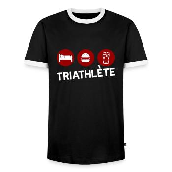 Triathlète humour cadeau - T-shirt contrasté Homme - noir/blanc - Devant - AI Model Female 172 light (172cm) & AI Model Male 178 light (178cm)