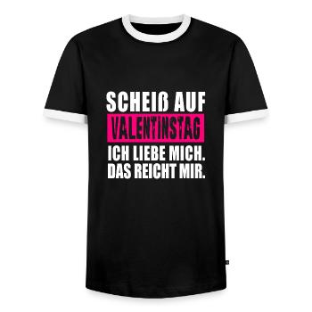 Scheiß auf Valentinstag. Anti Valentinstag - Männer Kontrast-T-Shirt - Schwarz/Weiß - Vorne - AI Model Female 172 light (172cm) & AI Model Male 178 light (178cm)