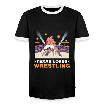 Texas wrestling design for proud Texas fans - Men's Ringer Shirt - black/white - Front - AI Model Female 172 light (172cm) & AI Model Male 178 light (178cm)