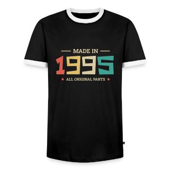 Legendary Since 1995 Original 1995 - Men's Ringer Shirt - black/white - Front - AI Model Female 172 light (172cm) & AI Model Male 178 light (178cm)