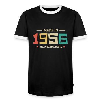 Legendary Since 1956 Original 1956 - Men's Ringer Shirt - black/white - Front - AI Model Female 172 light (172cm) & AI Model Male 178 light (178cm)